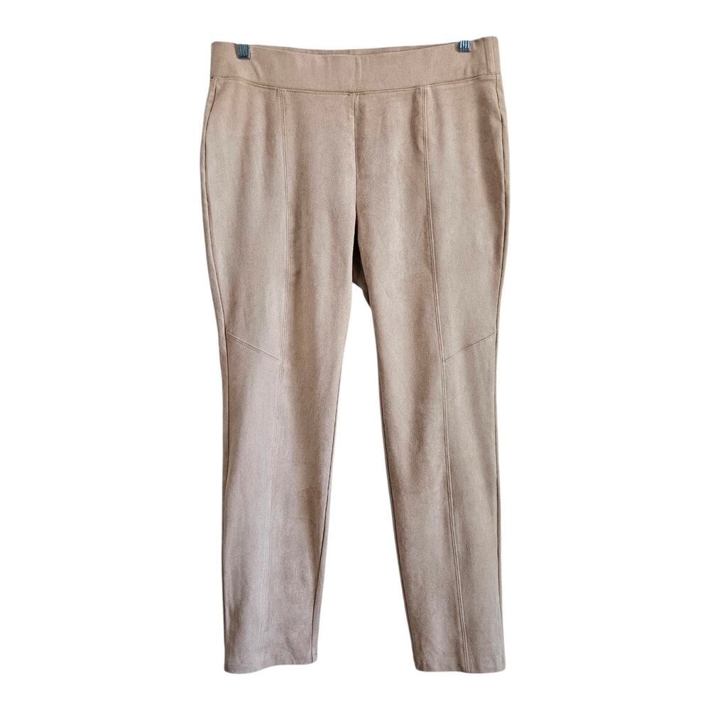 CHICO'S 1 Women's Petite M MP Pants Faux Suede Pull On Center Seam Tan 32 x 26